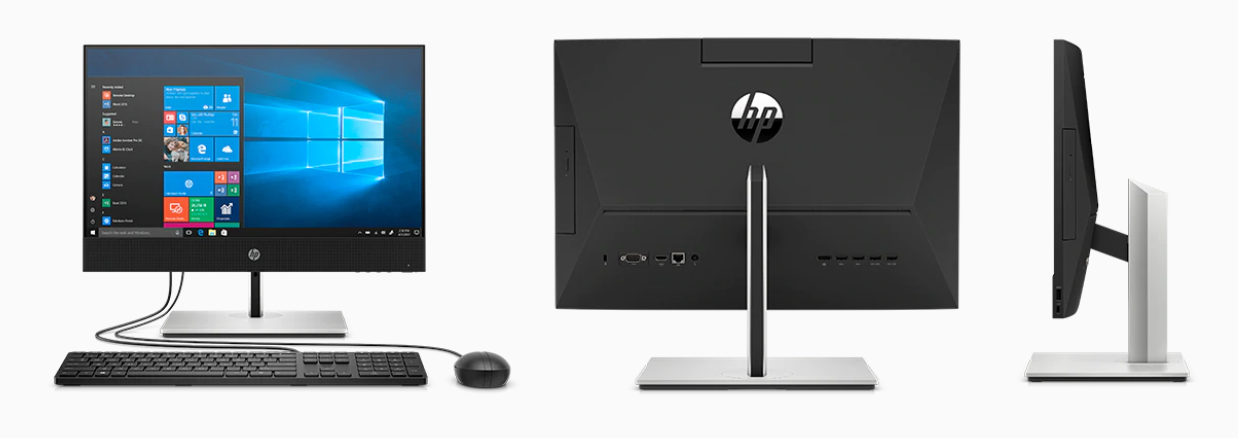 Mặt trước, mặt sau và mặt bên của HP ProOne doanh nghiệp tất cả trong một PC
